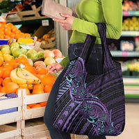 Teal Purple Polynesia Plumeria Tattoo Grocery Bag