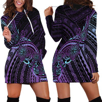 Teal Purple Polynesia Plumeria Tattoo Hoodie Dress
