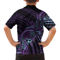 Teal Purple Polynesia Plumeria Tattoo Kid Hawaiian Shirt