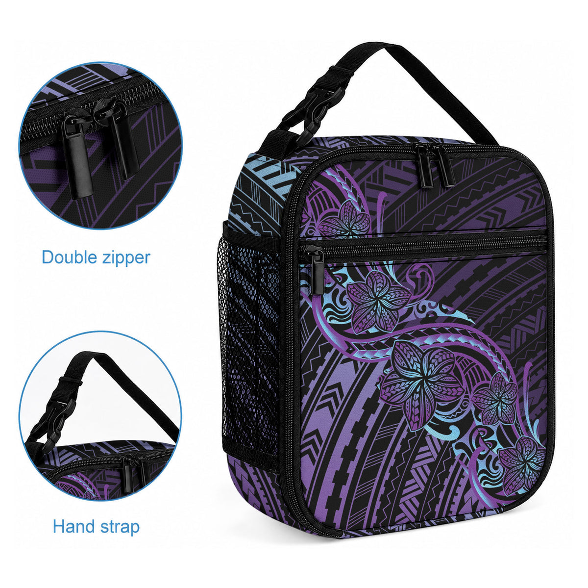 Teal Purple Polynesia Plumeria Tattoo Lunch Bag