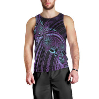 Teal Purple Polynesia Plumeria Tattoo Men Tank Top