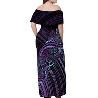Teal Purple Polynesia Plumeria Tattoo Off Shoulder Maxi Dress LT14 - Polynesian Pride