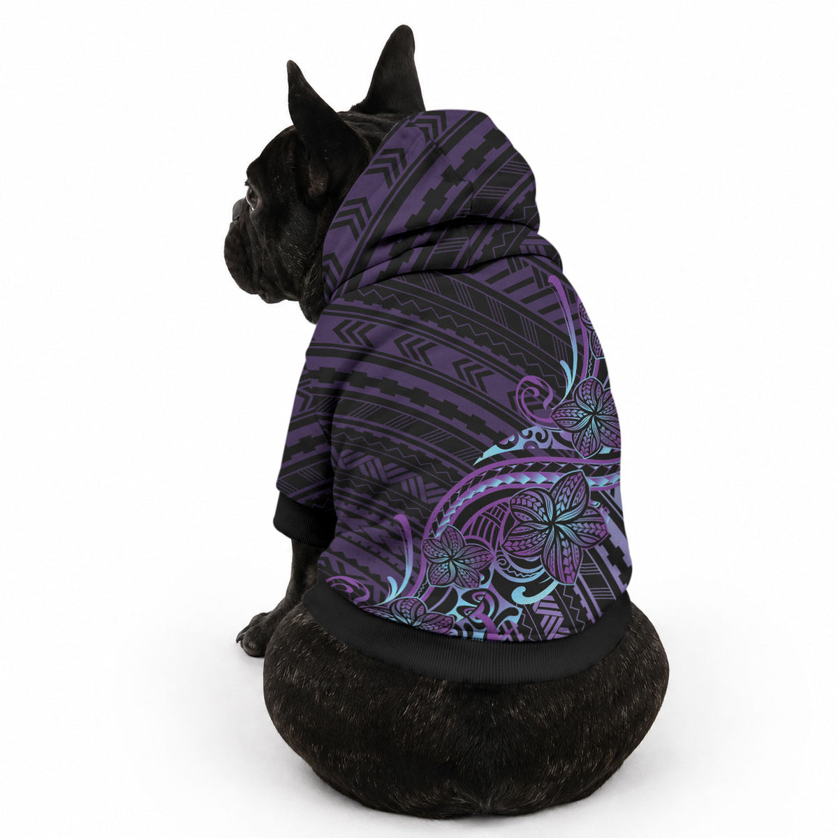 Teal Purple Polynesia Plumeria Tattoo Pet Hoodie