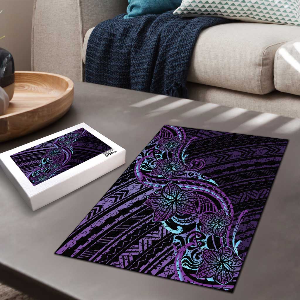 Teal Purple Polynesia Plumeria Tattoo Puzzle