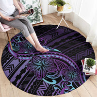 Teal Purple Polynesia Plumeria Tattoo Round Carpet