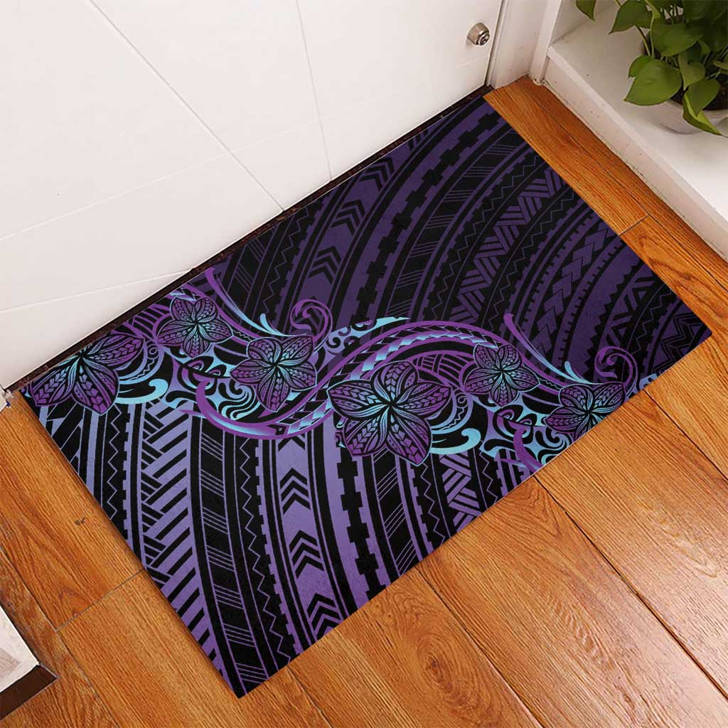 Teal Purple Polynesia Plumeria Tattoo Rubber Doormat LT14 - Polynesian Pride