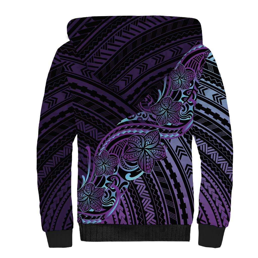 Teal Purple Polynesia Plumeria Tattoo Sherpa Hoodie