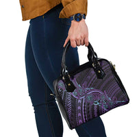 Teal Purple Polynesia Plumeria Tattoo Shoulder Handbag