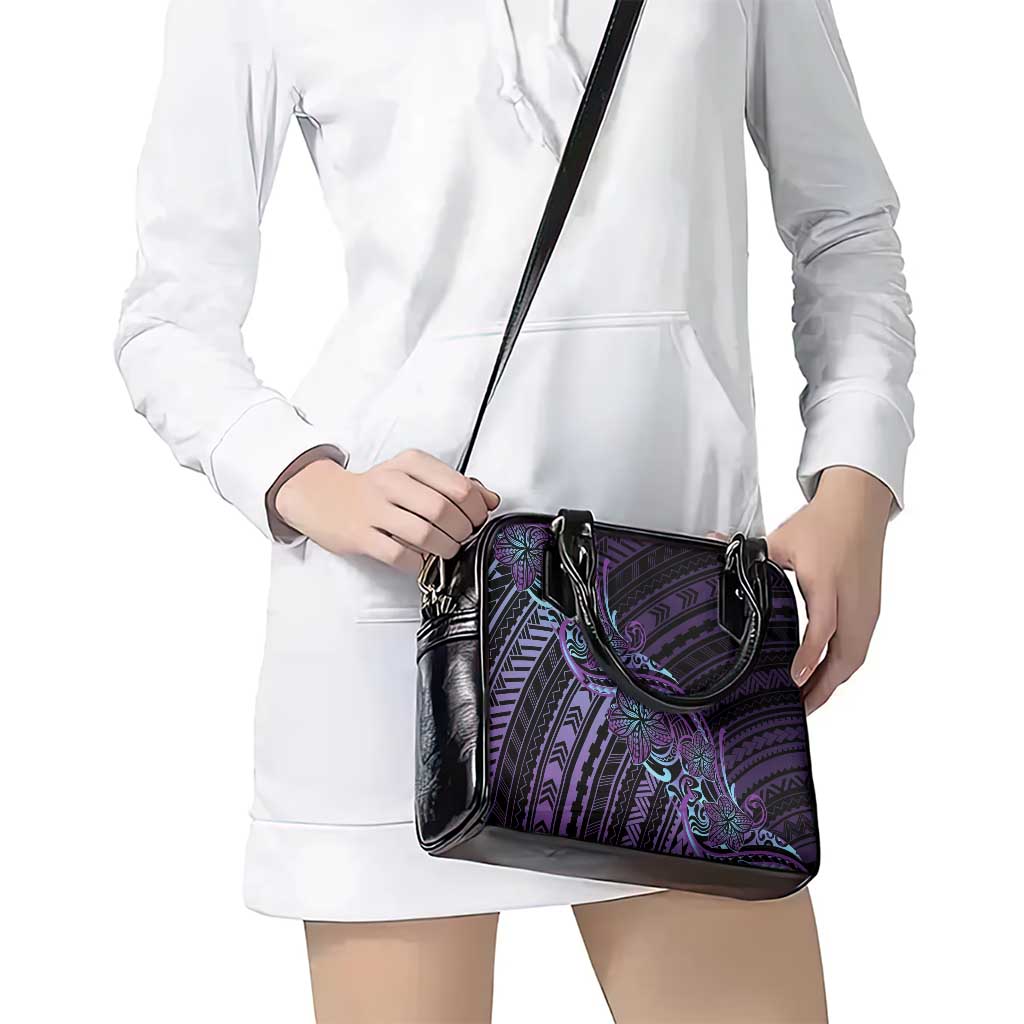 Teal Purple Polynesia Plumeria Tattoo Shoulder Handbag