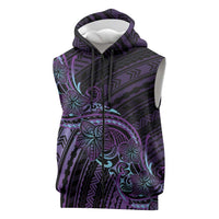 Teal Purple Polynesia Plumeria Tattoo Sleeveless Zip Hoodie LT14 Purple - Polynesian Pride