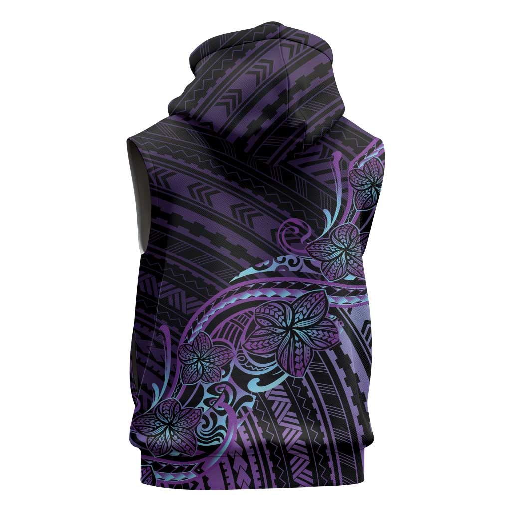 Teal Purple Polynesia Plumeria Tattoo Sleeveless Zip Hoodie LT14 - Polynesian Pride