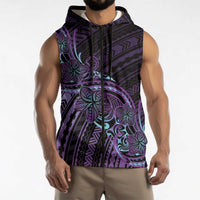 Teal Purple Polynesia Plumeria Tattoo Sleeveless Zip Hoodie LT14 - Polynesian Pride