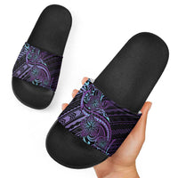 Teal Purple Polynesia Plumeria Tattoo Slide Sandals