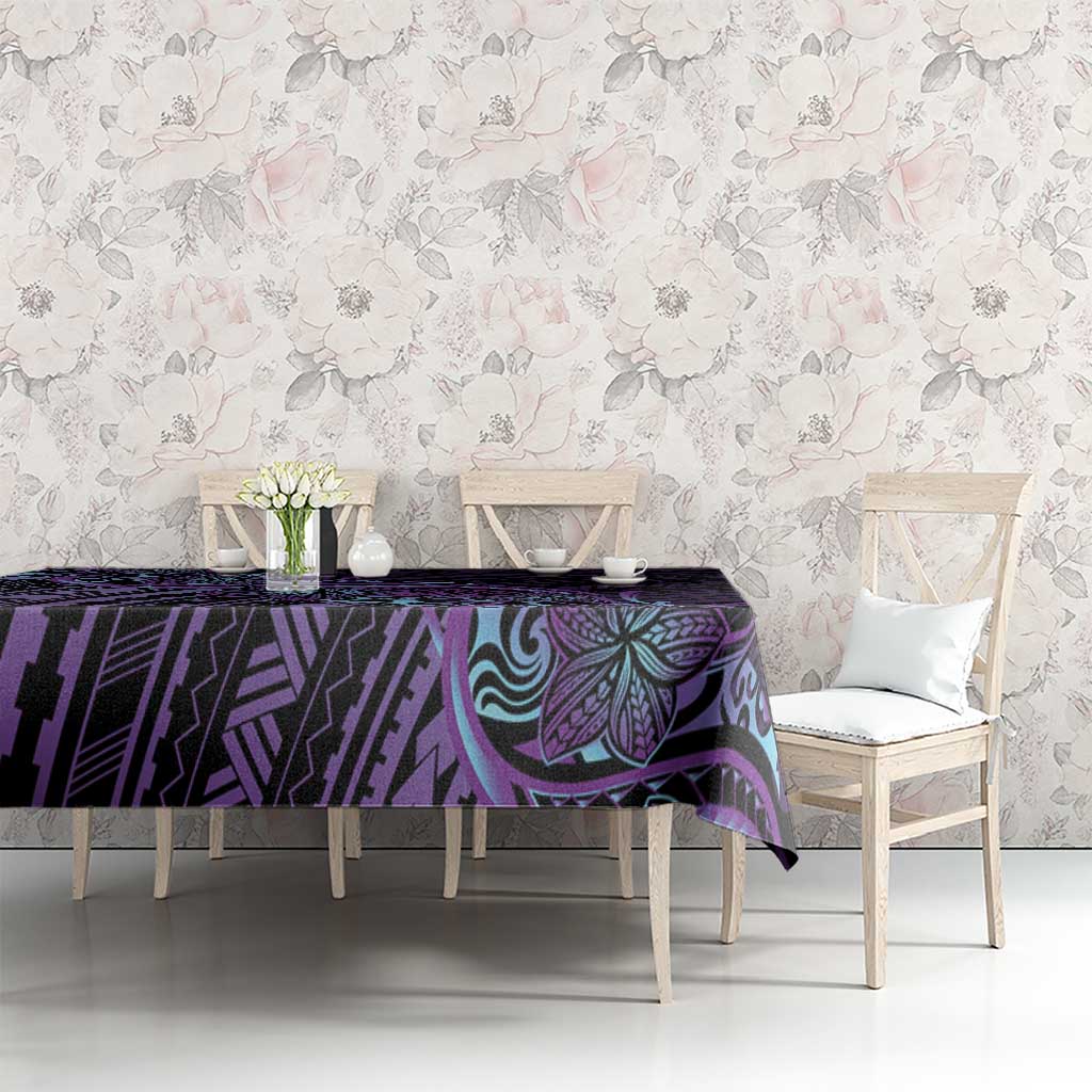 Teal Purple Polynesia Plumeria Tattoo Tablecloth