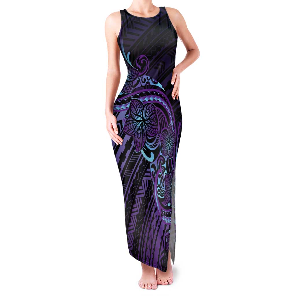 Teal Purple Polynesia Plumeria Tattoo Tank Maxi Dress LT14 Women Purple - Polynesian Pride