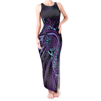 Teal Purple Polynesia Plumeria Tattoo Tank Maxi Dress LT14 Women Purple - Polynesian Pride