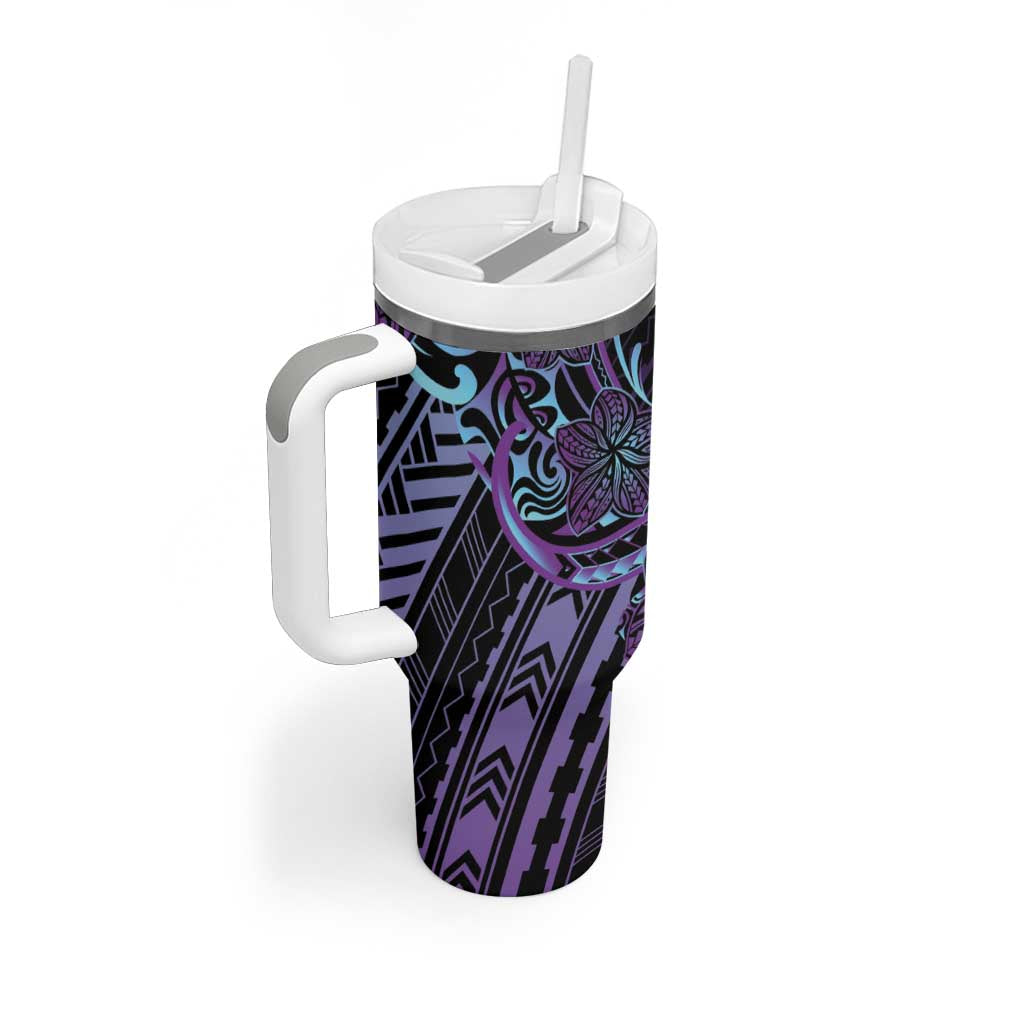 Teal Purple Polynesia Plumeria Tattoo Tumbler With Handle