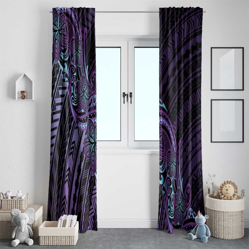 Teal Purple Polynesia Plumeria Tattoo Window Curtain