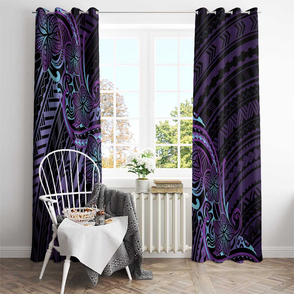 Teal Purple Polynesia Plumeria Tattoo Window Curtain
