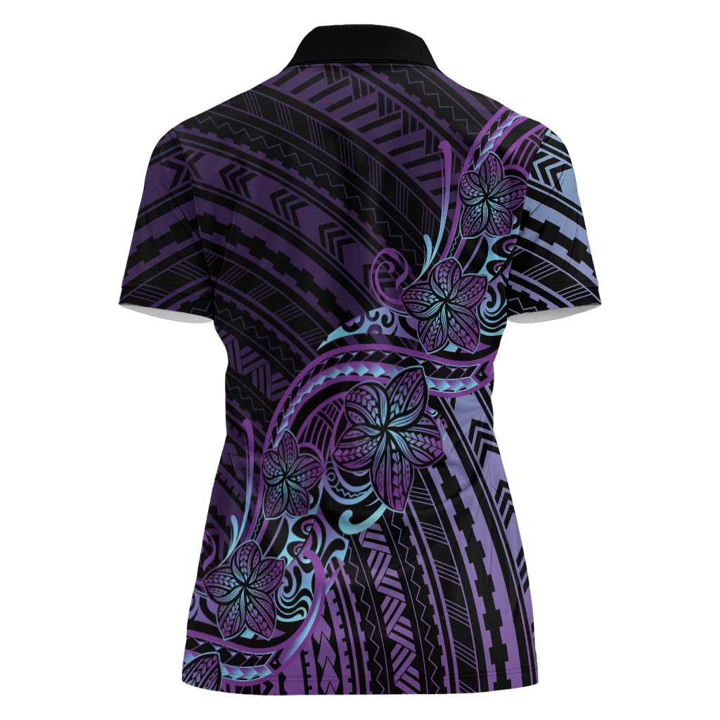 Teal Purple Polynesia Plumeria Tattoo Women Polo Shirt