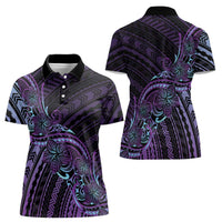 Teal Purple Polynesia Plumeria Tattoo Women Polo Shirt