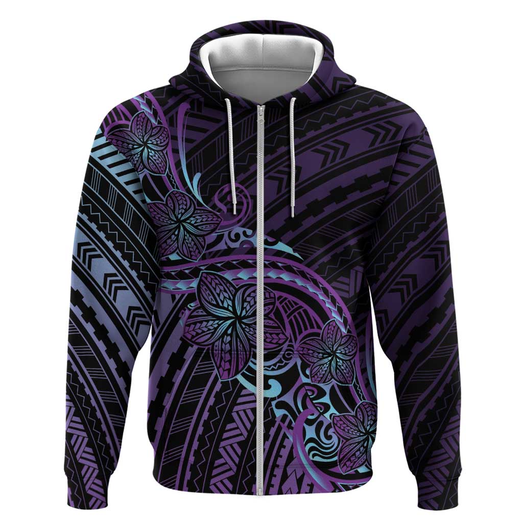 Teal Purple Polynesia Plumeria Tattoo Zip Hoodie LT14 Zip Hoodie Purple - Polynesian Pride