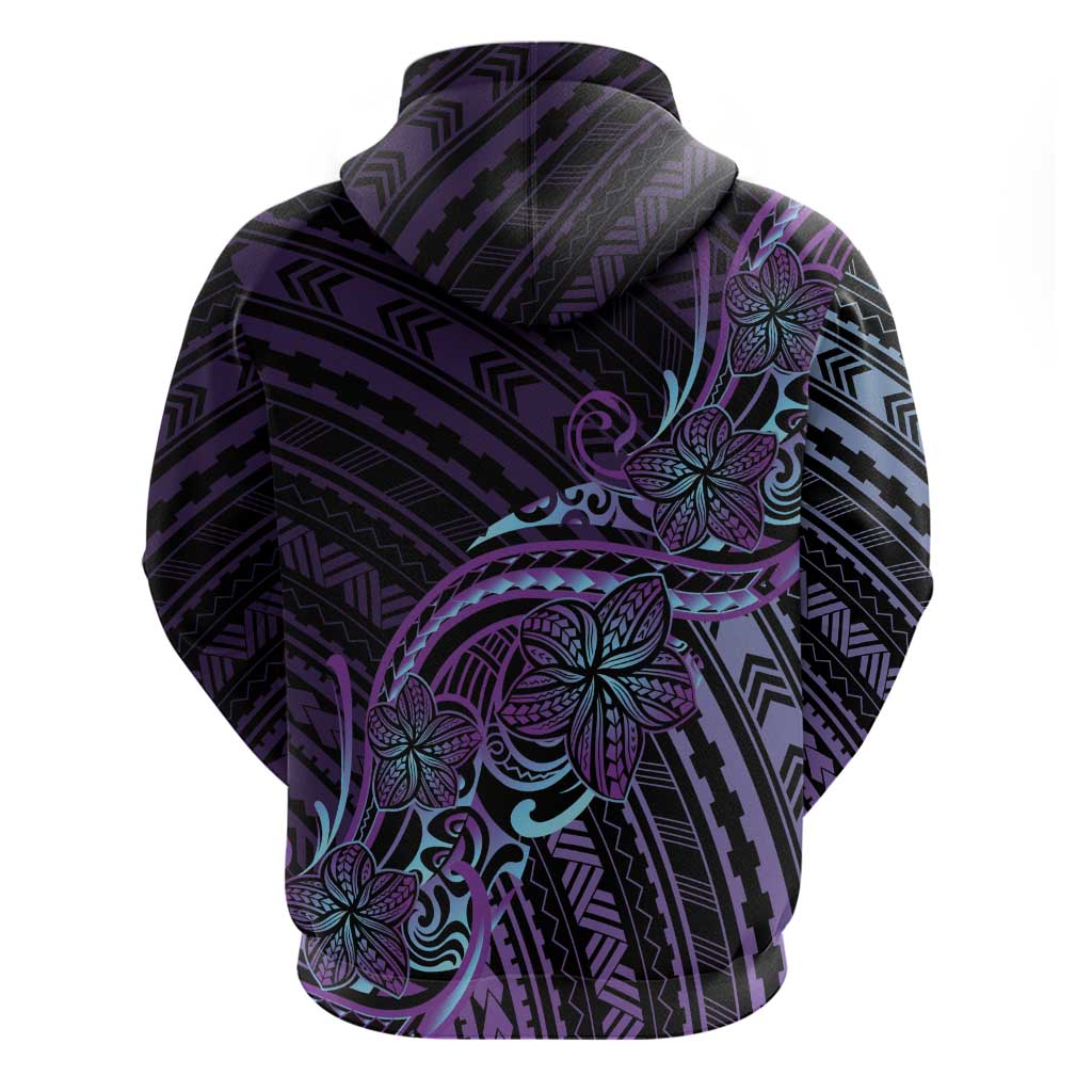 Teal Purple Polynesia Plumeria Tattoo Zip Hoodie LT14 - Polynesian Pride