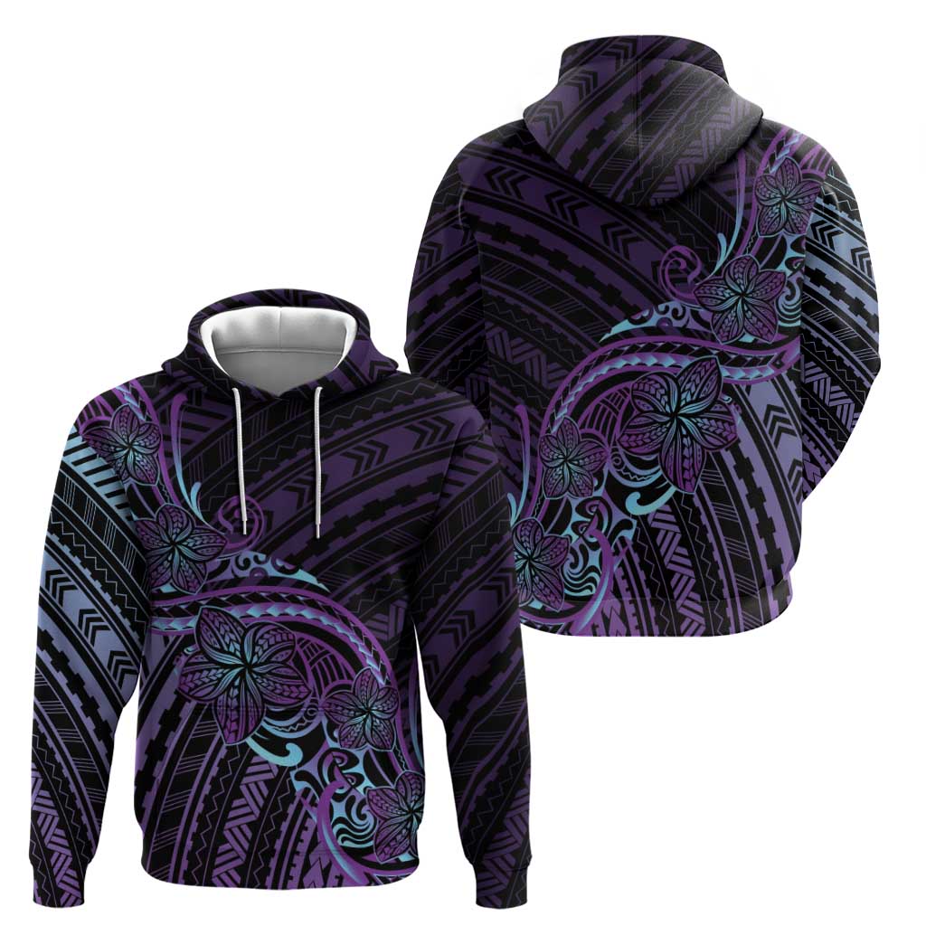 Teal Purple Polynesia Plumeria Tattoo Zip Hoodie LT14 - Polynesian Pride