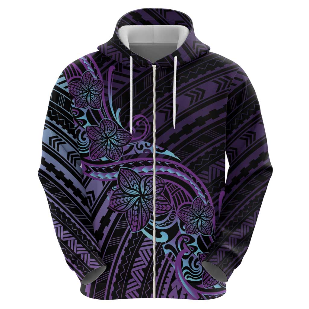 Teal Purple Polynesia Plumeria Tattoo Zip Hoodie LT14 - Polynesian Pride