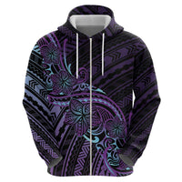 Teal Purple Polynesia Plumeria Tattoo Zip Hoodie LT14 - Polynesian Pride