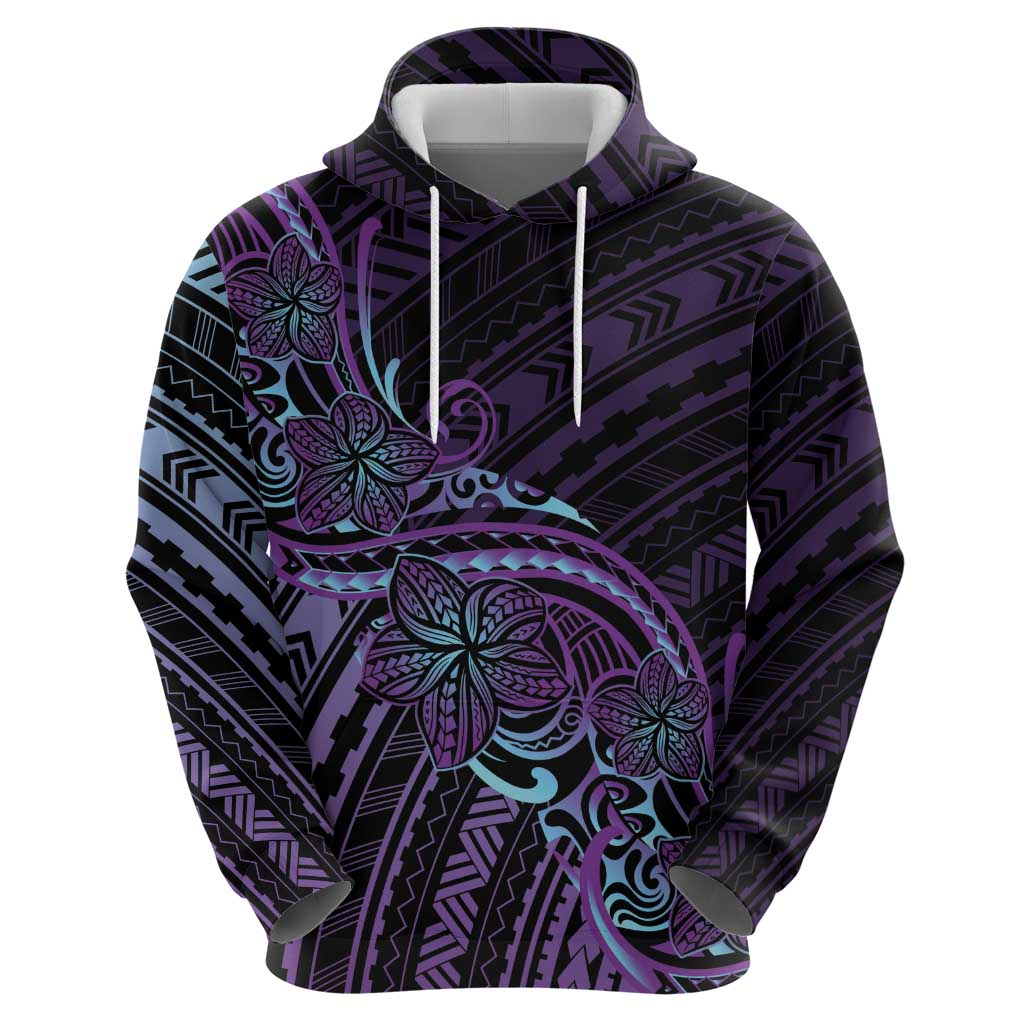 Teal Purple Polynesia Plumeria Tattoo Zip Hoodie LT14 - Polynesian Pride