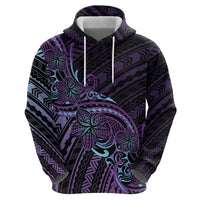 Teal Purple Polynesia Plumeria Tattoo Zip Hoodie LT14 - Polynesian Pride