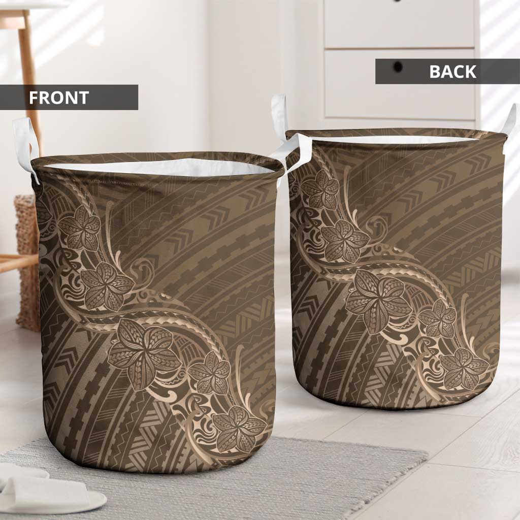 Brown Polynesia Plumeria Tattoo Laundry Basket