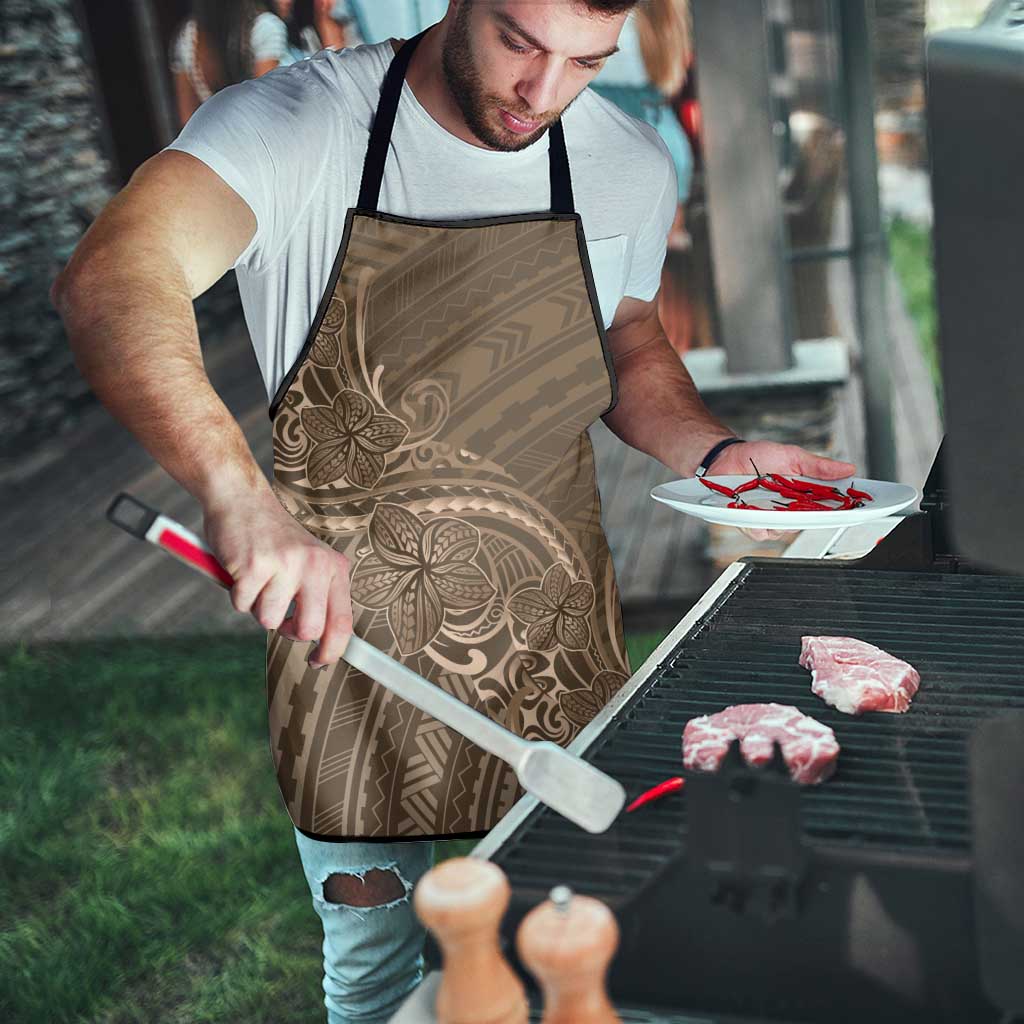Brown Polynesia Plumeria Tattoo Apron