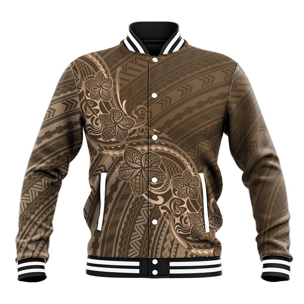 Brown Polynesia Plumeria Tattoo Baseball Jacket