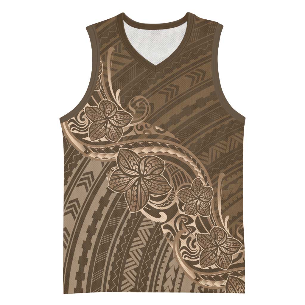 Brown Polynesia Plumeria Tattoo Basketball Jersey