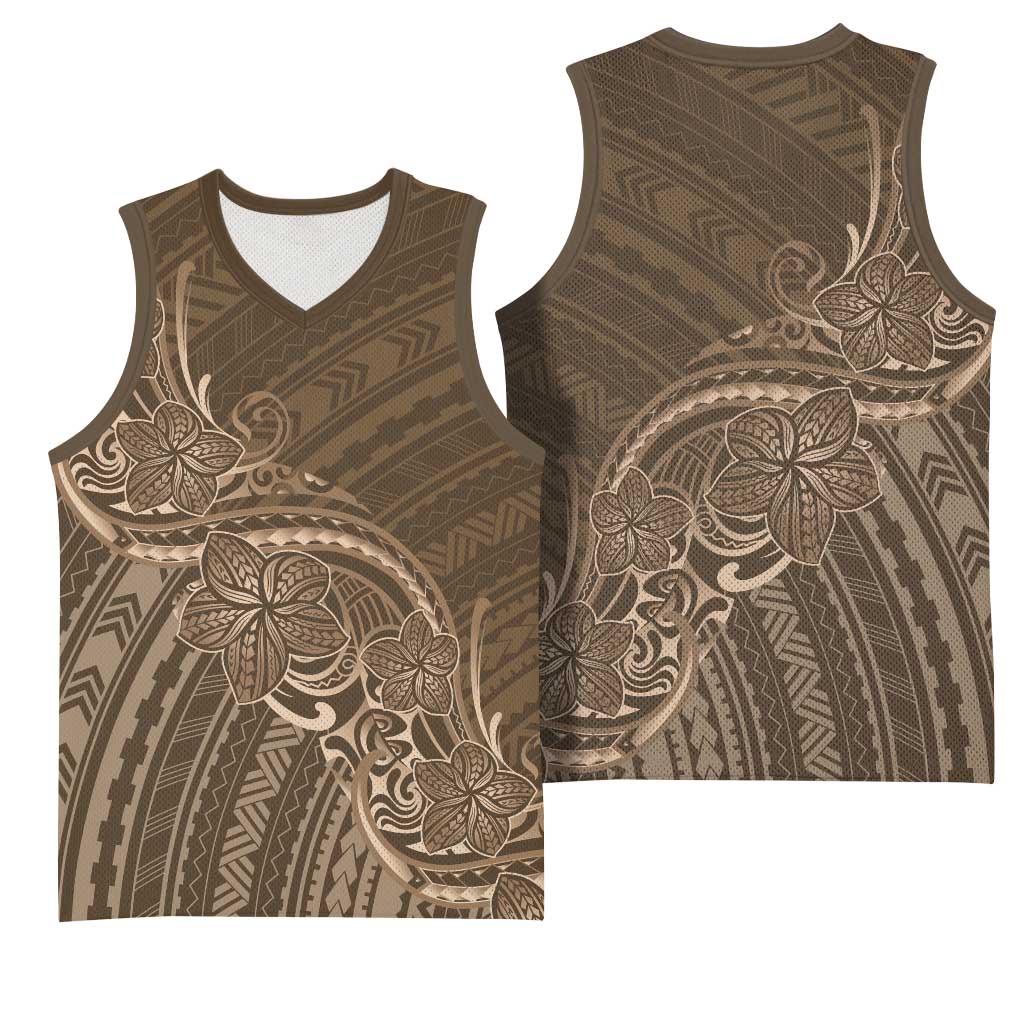 Brown Polynesia Plumeria Tattoo Basketball Jersey