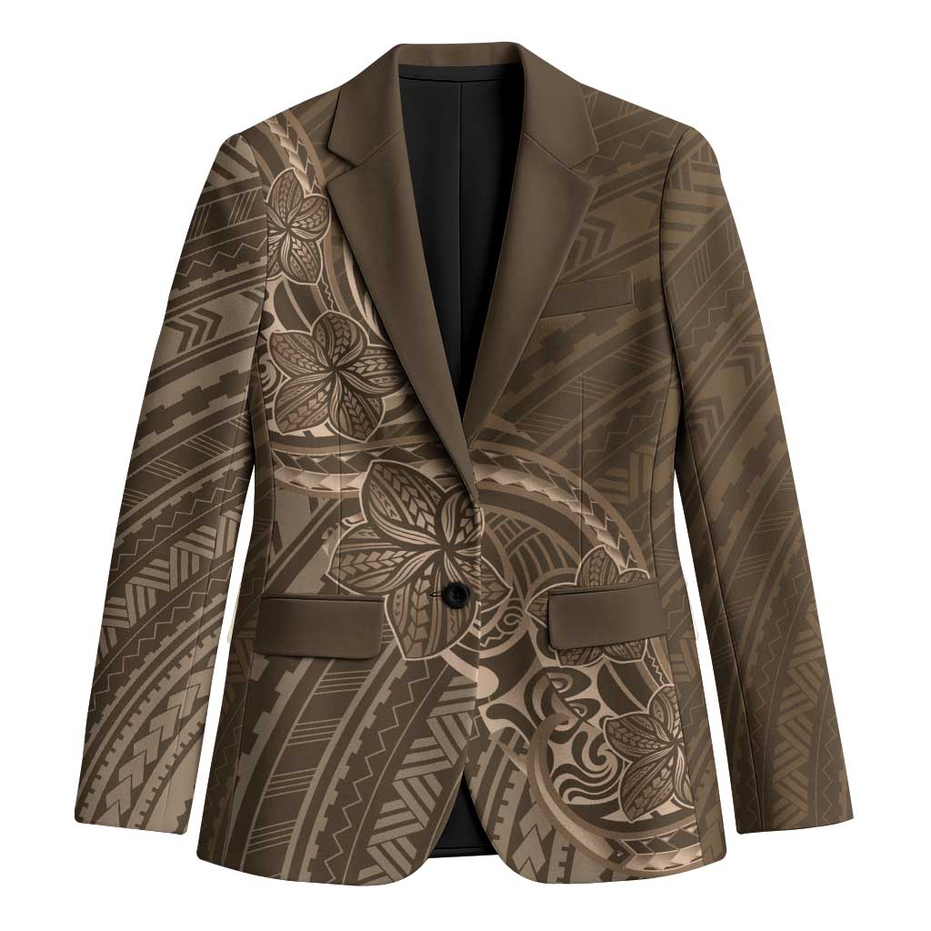 Brown Polynesia Plumeria Tattoo Blazer