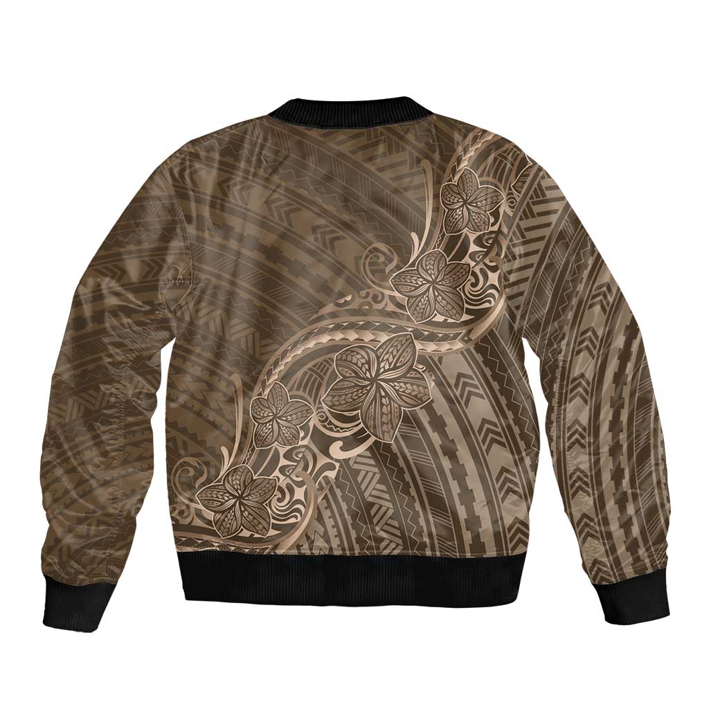 Brown Polynesia Plumeria Tattoo Bomber Jacket
