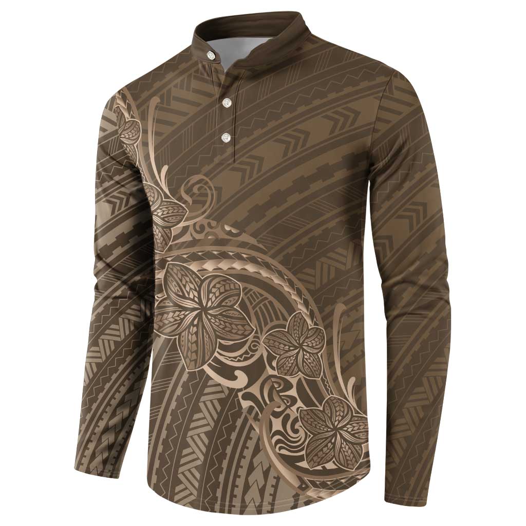 Brown Polynesia Plumeria Tattoo Button Sweatshirt