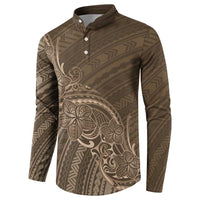 Brown Polynesia Plumeria Tattoo Button Sweatshirt