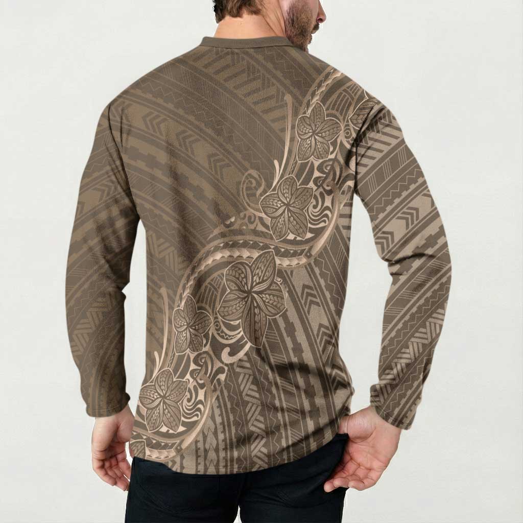 Brown Polynesia Plumeria Tattoo Button Sweatshirt
