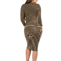 Brown Polynesia Plumeria Tattoo Family Matching Long Sleeve Bodycon Dress and Hawaiian Shirt LT14 - Polynesian Pride