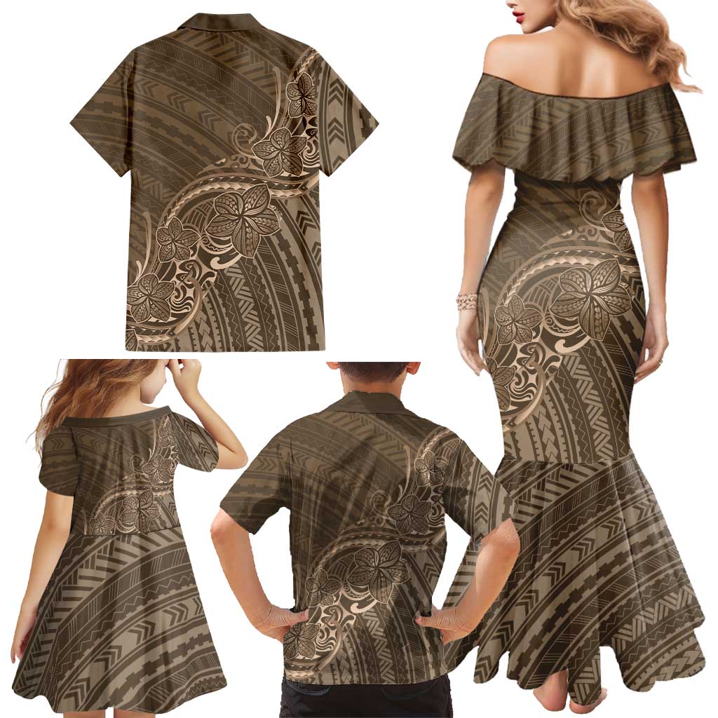 Brown Polynesia Plumeria Tattoo Family Matching Mermaid Dress and Hawaiian Shirt LT14 - Polynesian Pride