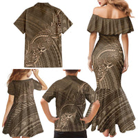 Brown Polynesia Plumeria Tattoo Family Matching Mermaid Dress and Hawaiian Shirt LT14 - Polynesian Pride