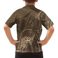 Brown Polynesia Plumeria Tattoo Family Matching Off The Shoulder Long Sleeve Dress and Hawaiian Shirt LT14 - Polynesian Pride