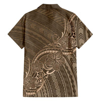 Brown Polynesia Plumeria Tattoo Family Matching Off The Shoulder Long Sleeve Dress and Hawaiian Shirt LT14 - Polynesian Pride