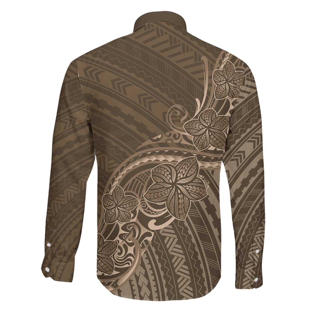 Brown Polynesia Plumeria Tattoo Family Matching Off The Shoulder Long Sleeve Dress and Hawaiian Shirt LT14 - Polynesian Pride