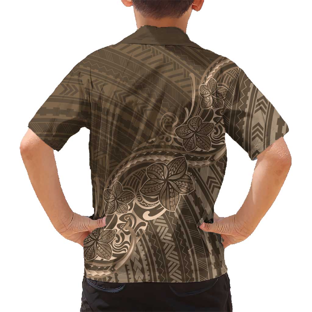 Brown Polynesia Plumeria Tattoo Family Matching Off Shoulder Maxi Dress and Hawaiian Shirt LT14 - Polynesian Pride
