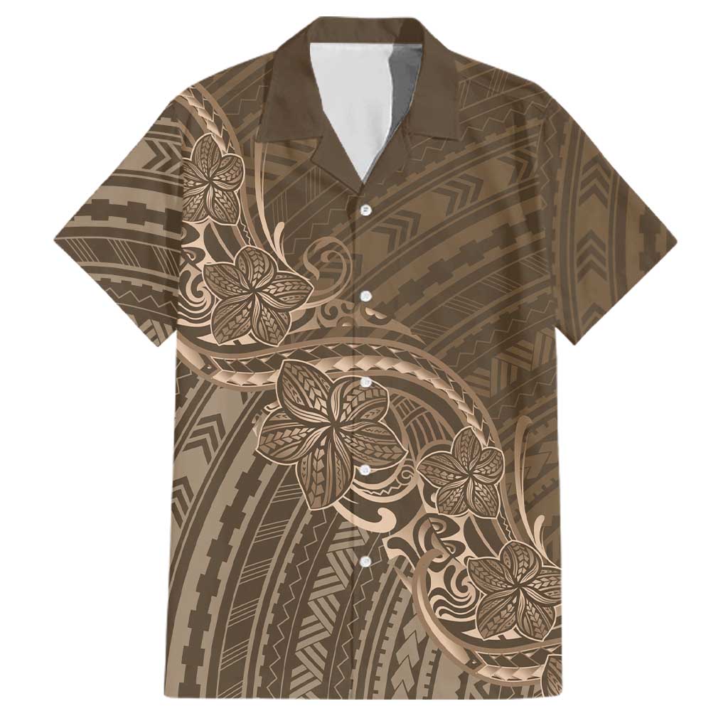 Brown Polynesia Plumeria Tattoo Family Matching Off Shoulder Maxi Dress and Hawaiian Shirt LT14 Dad's Shirt - Short Sleeve Brown - Polynesian Pride
